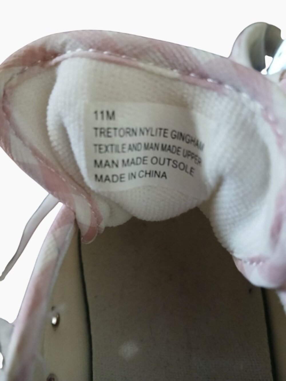 Tretorn Nylite White Pink Gingham Canvas Lace Up Sneakers Women’s Size 11 Shoes - Picture 7 of 8